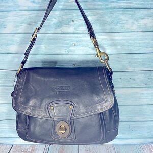 🌺 COACH ALI LEATHER SHOULDER FLAP BAG BLACK BRASS  No : G063 - 10329
